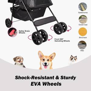 Chariot pour animaux de compagnie pliable moderne TH-PPS-255 support de gobelet de système de freinage arrière d'auvent résistant aux UV pour le voyage - Product Image 6