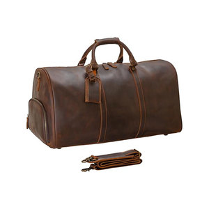 Sac de voyage en cuir véritable marron avec fermeture éclair, sangle réglable, capacité de 30 à 40 L, style décontracté pour homme - Product Image 2