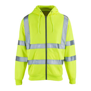 เสื้อฮู้ดสะท้อนแสง Hi Vis สำหรับผู้ชาย โพลีเอสเตอร์ ชุดทำงาน ระดับ 2 ซิปหน้า สีเหลือง แถบสีเงิน สวมใส่สบาย รุ่น 2026 - Product Image 1