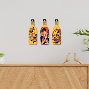 Arte de Pared con Forma de Botella de Madera, Decoración con Gráfico de Mujer Guitarrista, Pintura para Puerta de Casa - Product Image 4