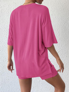 Conjunto de 2 Piezas para Mujer, Camiseta Corta y Pantalones Cortos, Invierno, Color Sólido, Tallas Grandes, Cómodo, 100% Algodón, Logotipo Personalizado, Varios Colores, Secado Rápido - Product Image 3