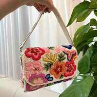 Pochette pliable personnalisée brodée de perles, style bohème, citron, vintage, portable, à bandoulière unique, style bohème, légère pour femme