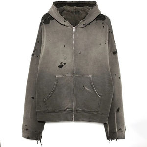 เสื้อฮู้ดซิปวินเทจแบบฟอกสี ทรงโอเวอร์ไซส์ สไตล์สตรีทแวร์  ผ้าหนา - Product Image 4