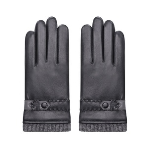 Gants en cuir longueur poignet avec doublure thermique en laine, style uni, pour l'hiver, utilisation quotidienne - Product Image 1