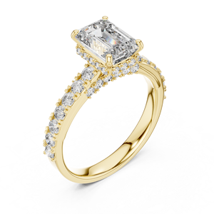 แหวนหมั้นเพชรทรงเหลี่ยมมรกตสีทองหรูหรา เพชรสร้างในห้องปฏิบัติการพร้อมวงแหวนแบบฝังเพชรสองชั้น เครื่องประดับเพชรเจ้าสาวสไตล์โมเดิร์น - Product Image 2