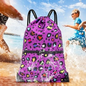 Shagaf Sports Wear Nylon <b>Drawstring</b> <b>Backpack</b> 30-40L Cream with Black Zipper Pocket and Straps - Product Image 6