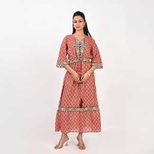 Robe longue d'été tendance en coton imprimé, style chemise, manches longues, coupe droite, taille naturelle, confortable, tenue décontractée - Product Image 1