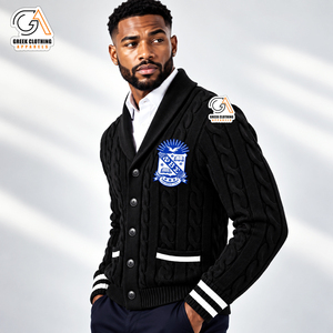 Phi Beta Sigma | Men's Black <b>Cable</b> <b>Knit</b> Cardigan Embroidered Phi Beta Sigma Crest Front Winter <b>Sweater</b> 100% Polyester - Product Image 3