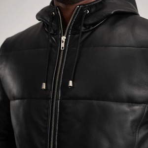 Custom Men's <b>Long</b> <b>Hooded</b> <b>Puffer</b> <b>Jacket</b> PU Leather Quilted Winter Coat Windproof Zipper Closure Casual Streetwear - Product Image 6