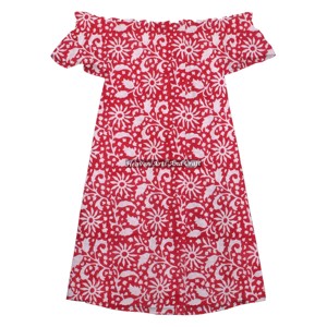 Robe d'été 2026 décontractée en coton à imprimé artisanal lavable pour femme, coupe épaules dénudées - Product Image 1