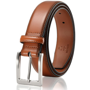 Cinturón Formal de Cuero Genuino Marrón Sólido con Hebilla Rectangular de Cobre, Cinturón de Vestir Duradero para Hombre - Product Image 4