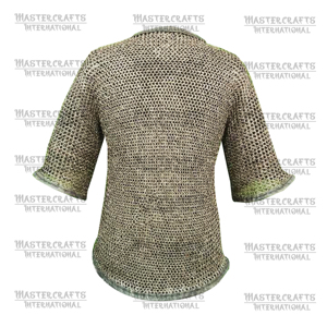 Haubert médiéval en acier doux avec garniture en cuir, rivets plats et anneaux de fixation, pour adulte, idéal pour Halloween - Product Image 2
