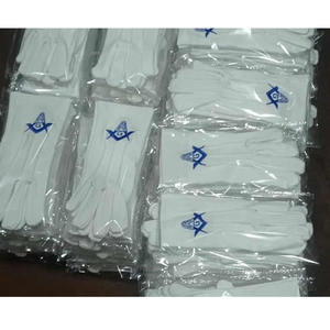 Guantes Masónicos de Algodón Blanco con Bordado de Escuadra y Compás Azules, Guantes de Regalia Shriner, Guantes Nobles Bordados, Gran Logia - Product Image 1