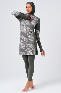 Ensemble de bain burkini modeste pour femme, couleur entièrement personnalisable, coupe haute, deux pièces avec motif imprimé, bas de maillot à logo imprimé, Crystal Swim - Product Image 3