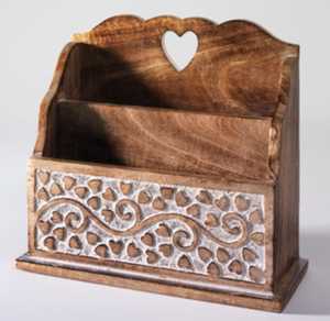 Porta Revistas de Madera de Mango Tallado a Mano, Organizador de Cartas, Expositor de Estilo Americano para Mesa de Oficina en Casa - Product Image 1