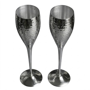 Flûtes à champagne de luxe en laiton plaqué or et argent bicolore, gravées à la main, avec motif floral, prix le plus bas - Product Image 2