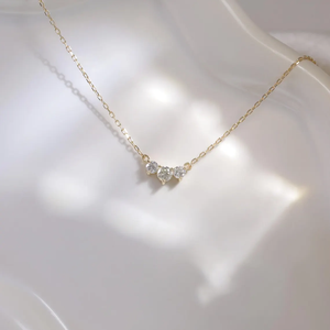 14K Solid Gold Lab Diamond Classic Trio Diamond <b>Necklace</b> Dainty Diamond <b>Necklace</b> <b>Triple</b> Sparkling Gemstone <b>Necklace</b> Jewelry Gift - Product Image 4