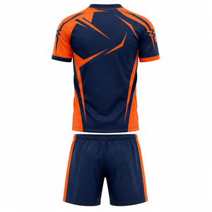 Ensemble de tenue de handball personnalisé pour hommes, col en V, bleu marine et orange, anti-humidité, pour équipes nationales et sportives, vente en gros - Product Image 2