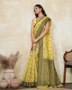Sari de otoño reversible de viscosa y seda de diseño propio para mujer KV, estilo Bollywood, con blusa sin coser (amarillo) - Product Image 2