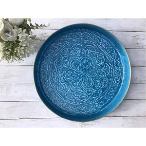 Bandeja Decorativa de Esmalte Botánico, Plato de Servir de Acero con Esmalte Brillante, Estilo Antiguo con Patrón Floral, Plato de Metal para Mesa de Centro - Product Image 5