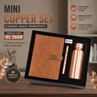 Coffret cadeau en cuivre de qualité supérieure avec un carnet en similicuir A5, un stylo en métal et une bouteille d'eau en cuivre pur pour les cadeaux d'entreprise.
