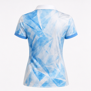 Polo à manches courtes pour femme, bleu ciel, motif géométrique, logo personnalisé, séchage rapide, sublimation, vêtements de sport pour le golf - Product Image 2