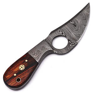 Couteau de chasse artisanal en acier inoxydable à pointe tombante, pleine longueur, avec trou pour le pouce et manche en bois, étui en cuir - Product Image 5