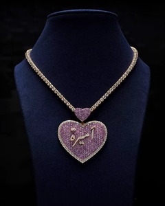 Colgante de Moissanita en Forma de Corazón, Estilo Hip Hop, Chapado en Oro de 18K, Plata 925, Diseño Islámico con Microincrustaciones - Product Image 1