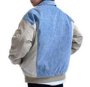 Chaqueta Bomber de Mezclilla para Hombre, Cuello Camisero, Cierre de Cremallera, Estilo Casual, Bloques de Color, Logotipo Bordado en la Parte Delantera, Ropa de Otoño - Product Image 4