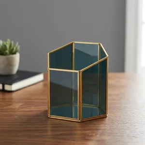 Artisan Design Geometric Brass <b>Lantern</b> With <b>Black</b> Glass Panels Home Decoration Durable Metal Candle Holder votive - Product Image 3