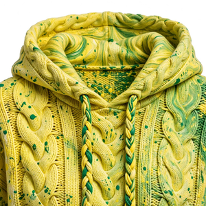 Pull à capuche personnalisé en tricot torsadé brodé 100% coton à manches longues avec ourlet côtelé, style streetwear décontracté, vente en gros - Product Image 5