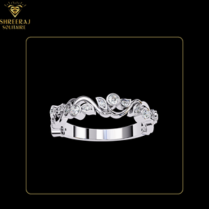 Bagues demi-éternité florales pour femmes avec diamants de laboratoire |   Bague d'anniversaire de mariage Nature Aspire 0,22 carat taille brillant IGI - Product Image 2