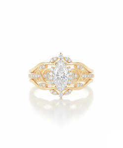 Wholesale Fine Ring Marquise Round Lab Grown Diamond Ring 14K 18K Solid Gold Vintage Engagement Ring Pave Set Bridal Jewelry - Product Image 1