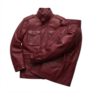 Veste de chasse d'hiver en cuir de vache véritable pour homme, noire, col montant, à capuche, matelassée, grande taille, manteau en cuir véritable, vente en gros OEM - Product Image 2