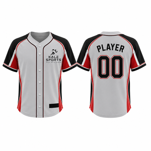 Maillots de baseball personnalisés imprimés par sublimation, respirants, antibactériens, à séchage rapide, à boutons, uniformes, col en V, 100% polyester, unisexe - Product Image 6