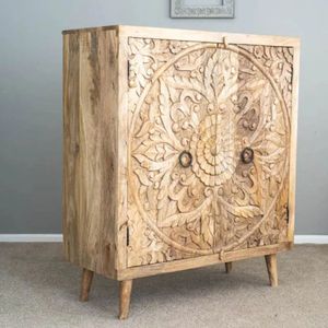 Hand Carved Wood <b>Sideboard</b> Rustic <b>Storage</b> Cabinet Antique Design Metal Handles for Living Room Home Furniture - Product Image 5