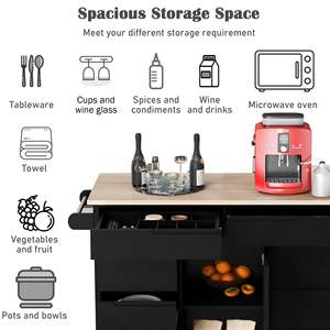 Negozio nero cucina isola carrello con 8 cassetti senza maniglie posate Organizer tra cui 5 ruote per uso cucina sala da pranzo - Product Image 4