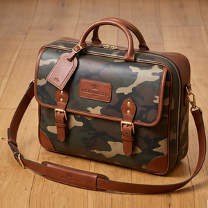 Porte-documents classique en cuir à motif camouflage avec fermeture éclair, sac d'affaires durable, sac à dos avec bretelles - Product Image 6