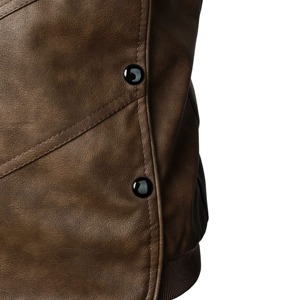 Finer Threads Hot Selling Men's Coated Leather Jacket Stand Collar Hooded Vintage Style Varsity Jacket Autumn Breathable - Product Image 5