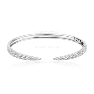 14K Gold Lab Grown Diamond Pavé Claw Bangle <b>Bracelet</b>, Minimalist Open Stackable Diamond Bangle Luxury Jewelry Gift for Women USA - Product Image 2