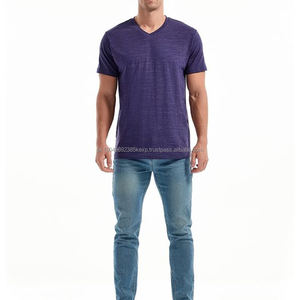 T-shirts pour hommes en coton 100% uni, col en V, pour impression, livraison rapide, marque privée, prix de gros - Product Image 1