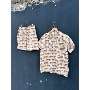 Conjunto de camisa de manga corta y pantalones cortos con estampado de tigre para mujer, ropa informal de primavera y verano, corte regular, cuello vuelto, tejido - Product Image 3
