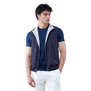 Chaleco Reversible Impermeable para Hombre, Cuello Alto, Cierre de Cremallera, Color Sólido, Ropa Casual de Otoño, Blanco, Gris, Azul Marino - Product Image 1