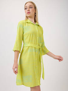 Vestido Midi de Gasa con Estampado Floral Ecológico, Cuello en V, Manga Acampanada, Estilo A-Line, para Mujer, Venta al por Mayor, Moda 2026, Natural - Product Image 2