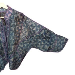 Veste courte matelassée Kantha indienne à imprimé floral, manches classiques, 100 % coton écologique, pour l'hiver - Product Image 5