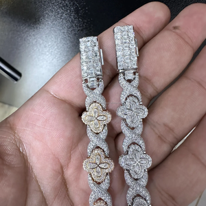 Elegant Iced Floral Chain <b>Bracelet</b> With Marquise Moissanite Center Stones <b>Infinity</b> Links And Baguette Cut Stone Lock - Product Image 5