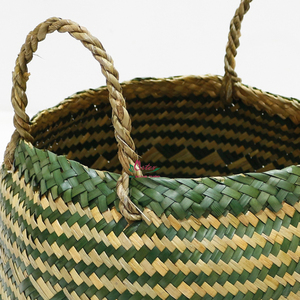 ตะกร้าสานใบปาล์มแบบทนทานตะกร้าเก็บพุงดีไซน์สีเขียวแบบชนบทการจัดระเบียบบ้าน - Product Image 4