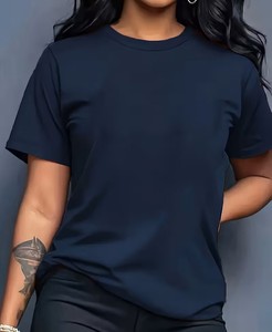 เสื้อยืดคอกลมสีพื้นสำหรับผู้หญิง ทรงปกติ ดีไซน์โลโก้รักษ์โลก เนื้อผ้าเบาสบาย เหมาะสำหรับฤดูใบไม้ผลิ/ฤดูร้อน สไตล์ลำลอง - Product Image 1