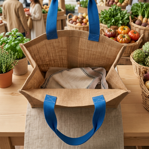 High Quality Stylish <b>Jute</b> <b>Shopping</b> Tote <b>Bag</b> Natural Fiber Eco Friendly Reusable Grocery Carry <b>Bag</b> for Retail Packaging Brand - Product Image 6
