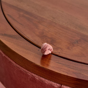 Coiffeuse rose velours avec miroir, table de toilette ronde rembourrée et chaises, ensemble couleur personnalisée, fournisseur de luxe moderne en bois de chêne - Product Image 4